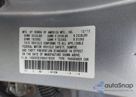 2013 Honda Accord Lx z USA, uszkodzony, nr VIN 1HGCR2E39DA079509